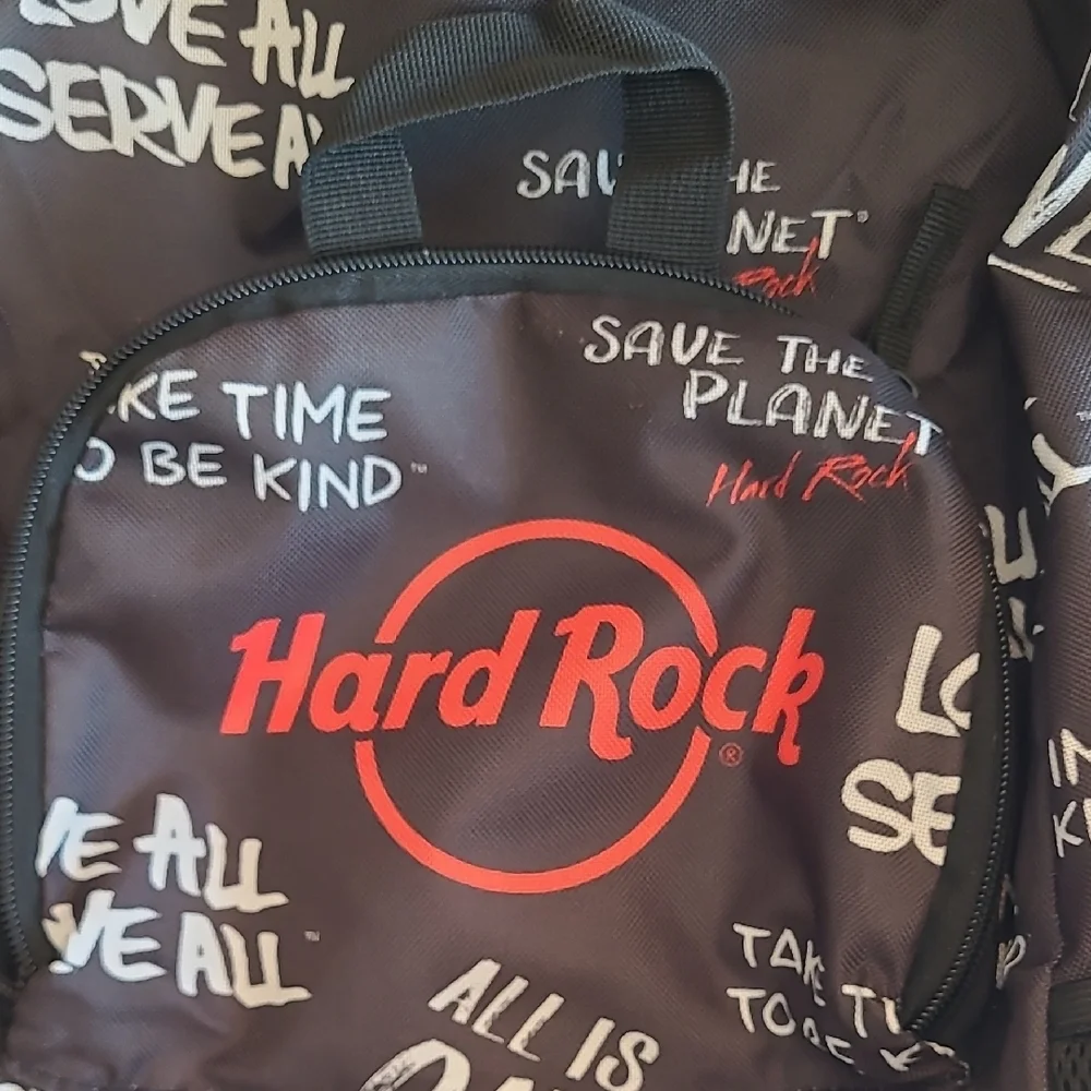 Hard Rock Graphic Backpack Logo Brand Hand Bag Adjustable Straps Bookbag Retro